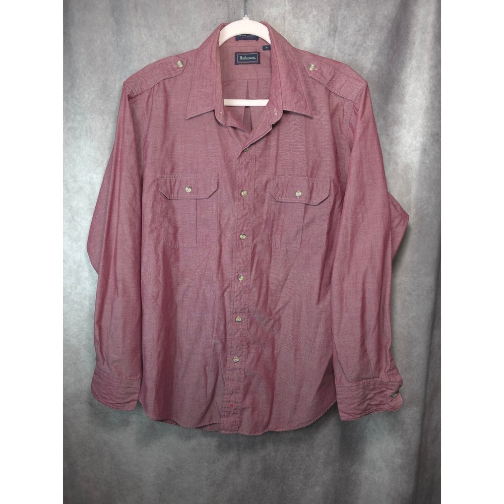 Hathaway Red Chambray Button Down Shirt Men's XL Long Sleeve Casual Work